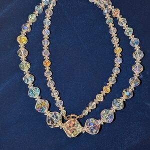 Vintage Iridescent Crystal Necklace - Clear with Rainbow Highlights